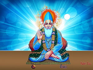 Kabir Das Spiritual Saint Wallpaper with Blue Background and Divine Aura HD wallpaper