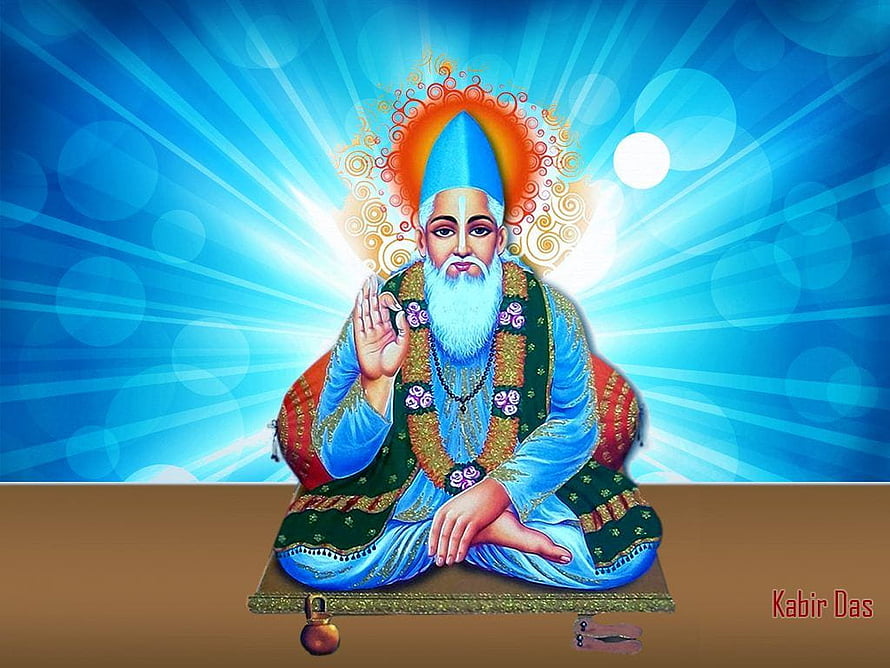 Kabir Das Spiritual Saint Wallpaper with Blue Background and Divine Aura HD wallpaper