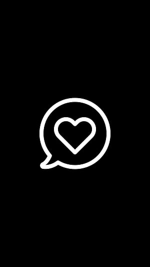Minimalist White Heart Inside Speech Bubble Icon On Black Background HD phone wallpaper