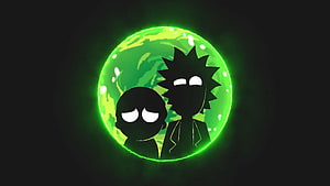 Rick and Morty Silhouette Characters Inside Glowing Green Portal Sphere HD wallpaper