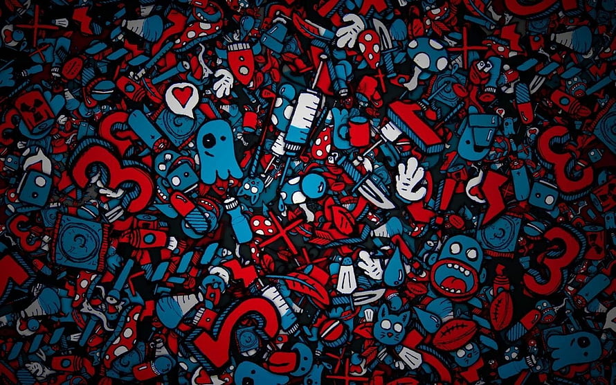 Five Nights at Freddy's 3 Red and Blue Doodle Art Wallpaper HD wallpaper