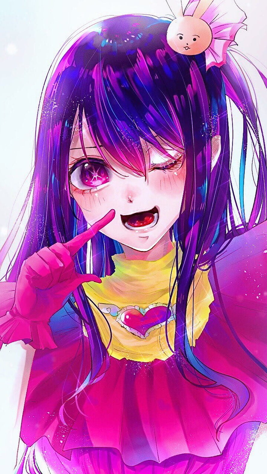 Anime Girl With Purple Hair Winking And Making A Heart Gesture HD phone wallpaper