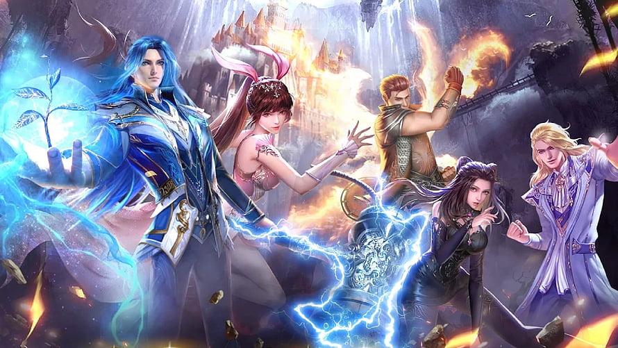 Soul Land Reloaded Fantasy Characters Wielding Elemental Magic in Epic Battle Scene HD wallpaper