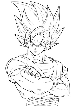 Super Saiyan Goku Coloring Page Line Art HD phone wallpaper