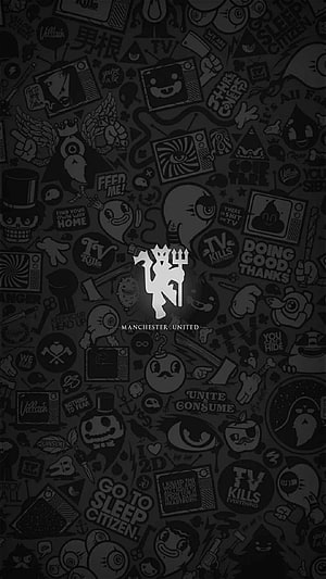 Manchester United Devil Logo on Dark Sticker Background Wallpaper, Manchester United Adidas Android white, man united HD phone wallpaper