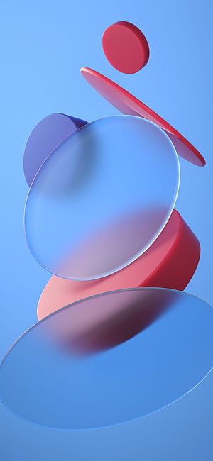 Abstract 3D Geometric Composition with Floating Discs in Blue and Red HD phone wallpaper