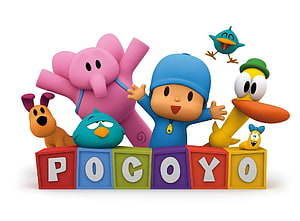 Pocoyo and Friends 3D Character Group on Colorful Alphabet Blocks HD wallpaper