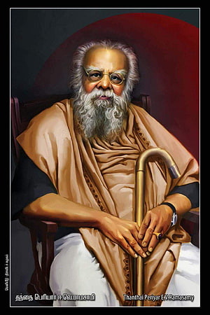 Portrait of Periyar E.V. Ramasamy Sitting with Walking Stick and Traditional Shawl HD phone wallpaper