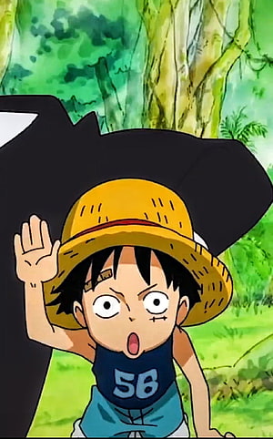 Young Luffy Waving in a Lush Green Forest from One Piece HD phone wallpaper
