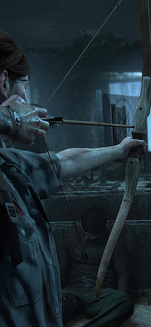 The Last of Us Part 2 Ellie Aiming Bow and Arrow in Dark Ruins HD phone wallpaper