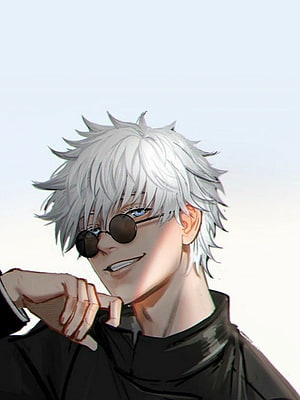 Gojo Satoru Anime Portrait With White Hair And Round Sunglasses HD phone wallpaper