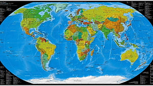 Detailed Political World Map with Topographic Relief and Country Borders HD wallpaper