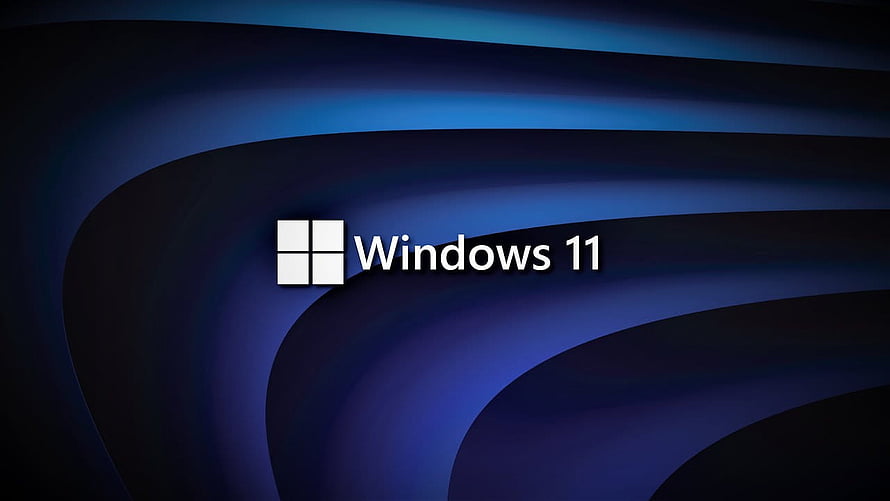 Windows 11 Default Blue Abstract Wallpaper with Flowing Curves and Logo HD wallpaper