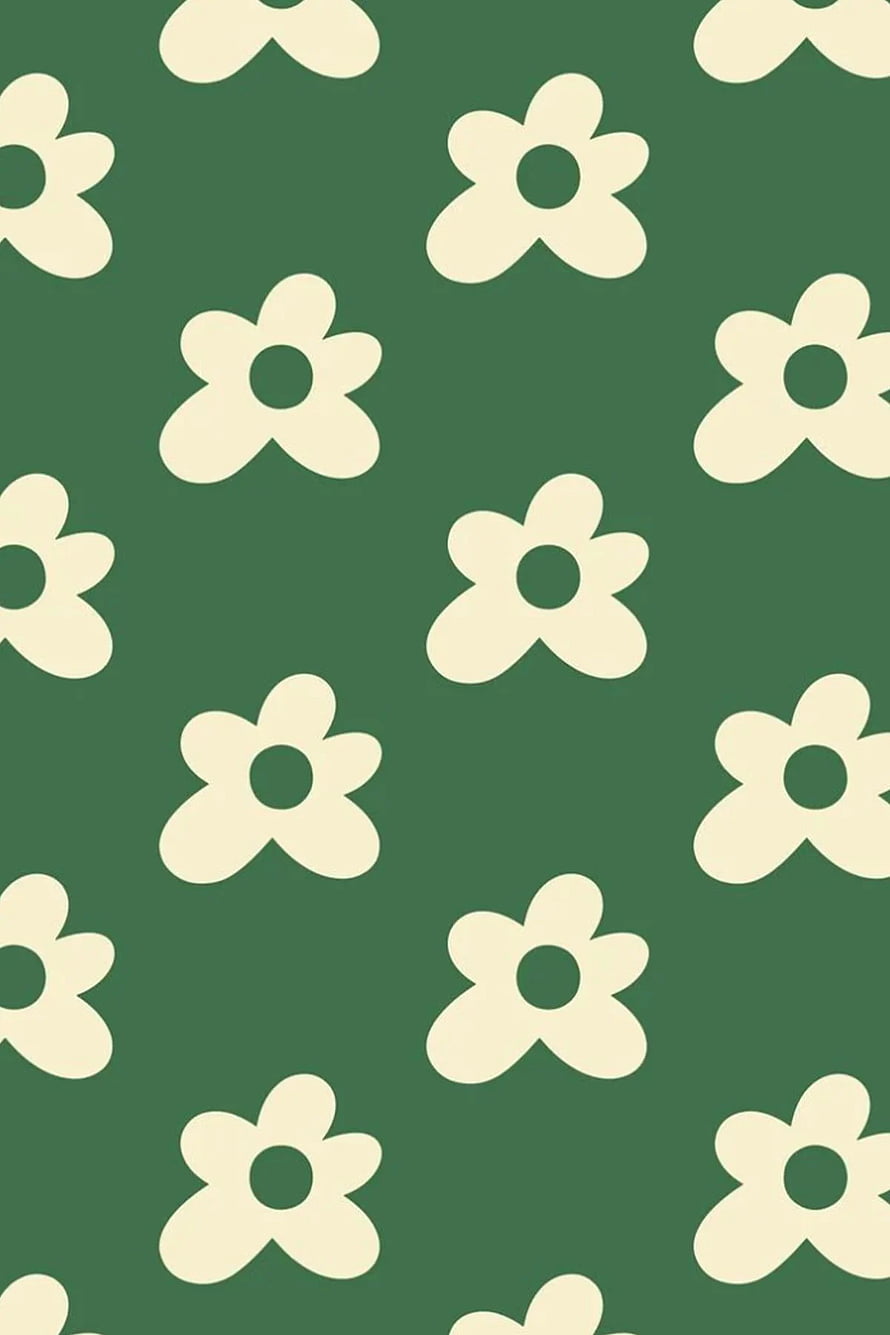 Retro Cream Floral Pattern on Dark Green Background HD phone wallpaper