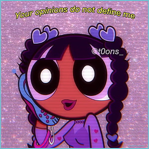 Aesthetic Powerpuff Girls Character with Heart Hair Accessories and Sparkling Purple Background HD phone wallpaper