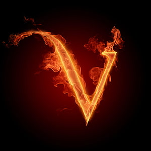 Fiery Letter V Alphabet Symbol Made of Burning Flames and Smoke on Dark Background HD phone wallpaper