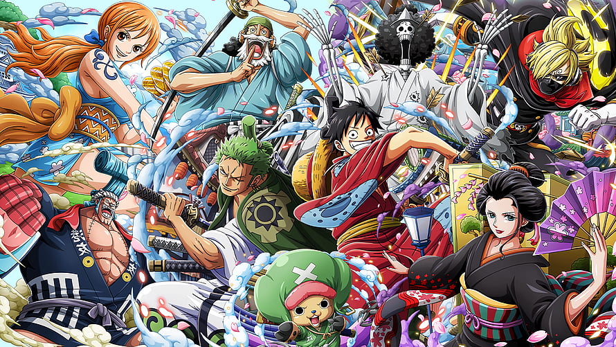 One Piece Wano Country Straw Hats Samurai Anime Group Illustration HD wallpaper
