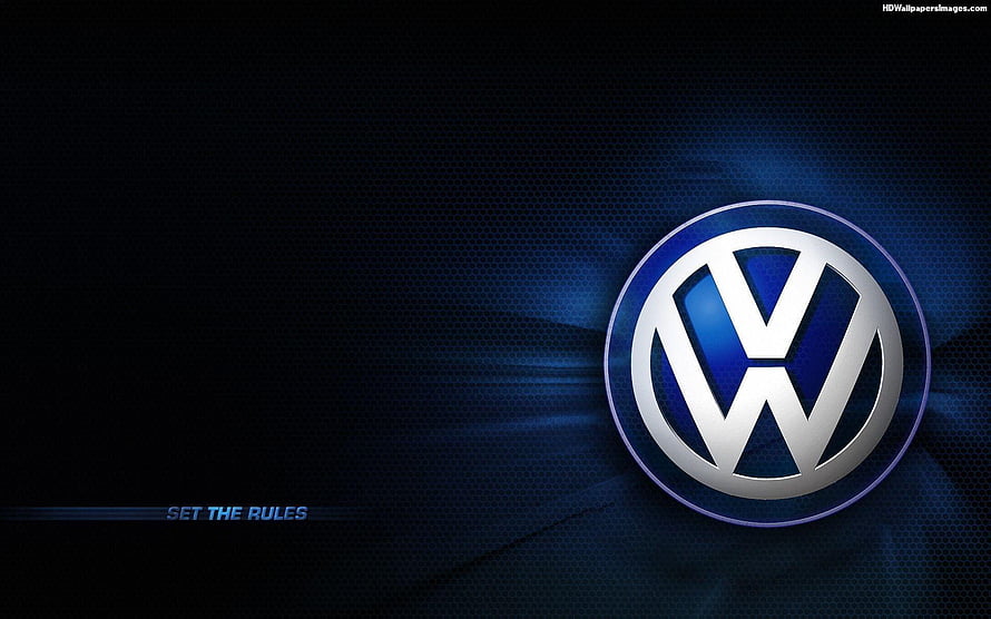 Volkswagen Logo on Dark Blue Honeycomb Background with Set The Rules Text HD wallpaper