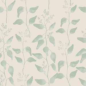 Sage Green Eucalyptus Leaves Watercolor Pattern on Beige Background HD phone wallpaper