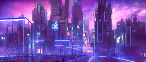 Neon Cyberpunk Cityscape With Futuristic Skyscrapers And Rainy Streets HD wallpaper