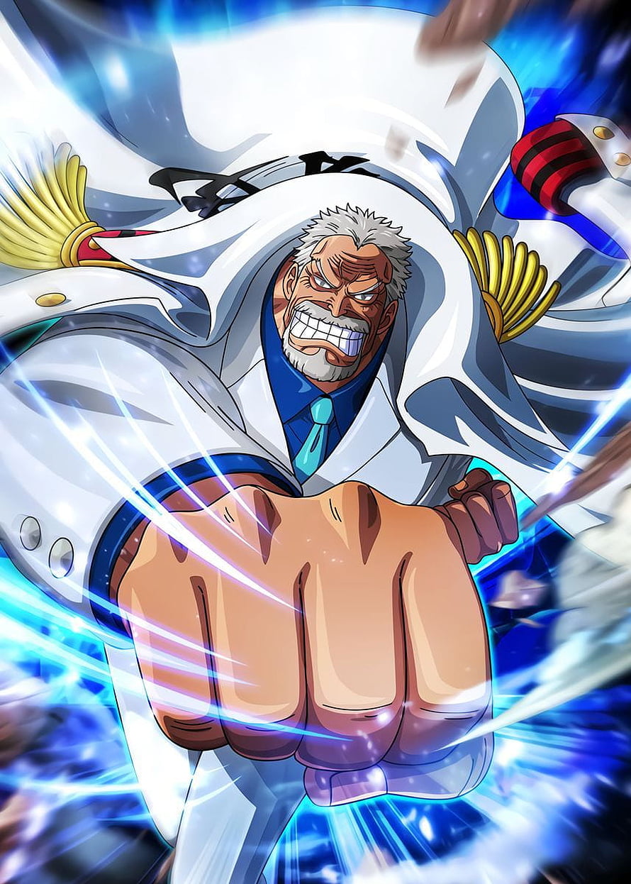 Monkey D. Garp Punching Forward in White Admiral Coat One Piece Anime Artwork HD phone wallpaper