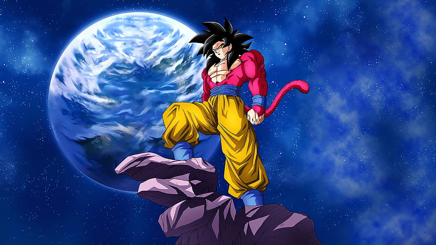 Super Saiyan 4 Goku Standing on Rock with Earth in Background Anime Wallpaper HD wallpaper