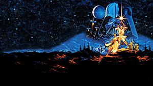 Star Wars 1977 Classic Movie Poster Art Featuring Luke, Leia, and Darth Vader HD wallpaper