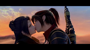 Battle Through The Heavens 3D Animation Romantic Kiss Scene at Sunset HD wallpaper