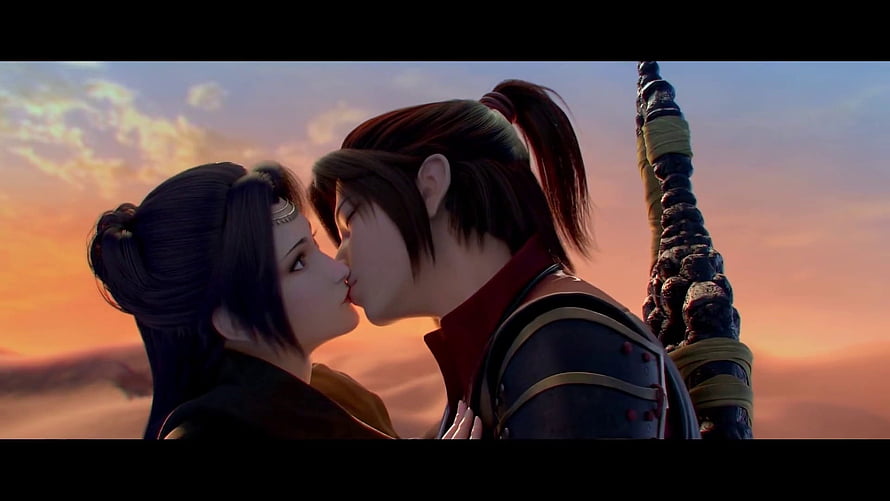 Battle Through The Heavens 3D Animation Romantic Kiss Scene at Sunset HD wallpaper