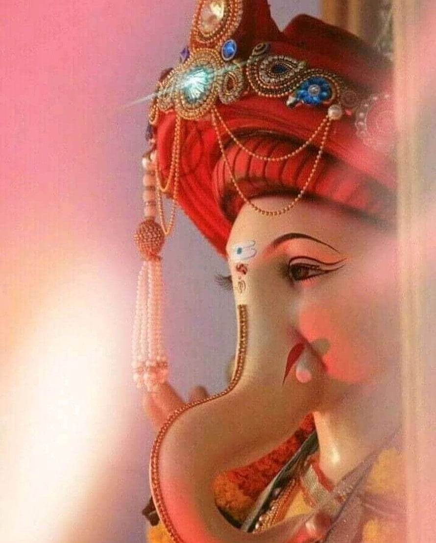 Ganesha Profile Portrait with Red Turban and Jewels HD phone wallpaper