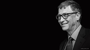 Bill Gates Black and White Portrait in Suit and Glasses HD wallpaper