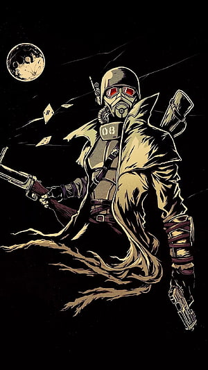 Post-Apocalyptic Soldier With Gas Mask And Rifle Under Moonlight HD phone wallpaper