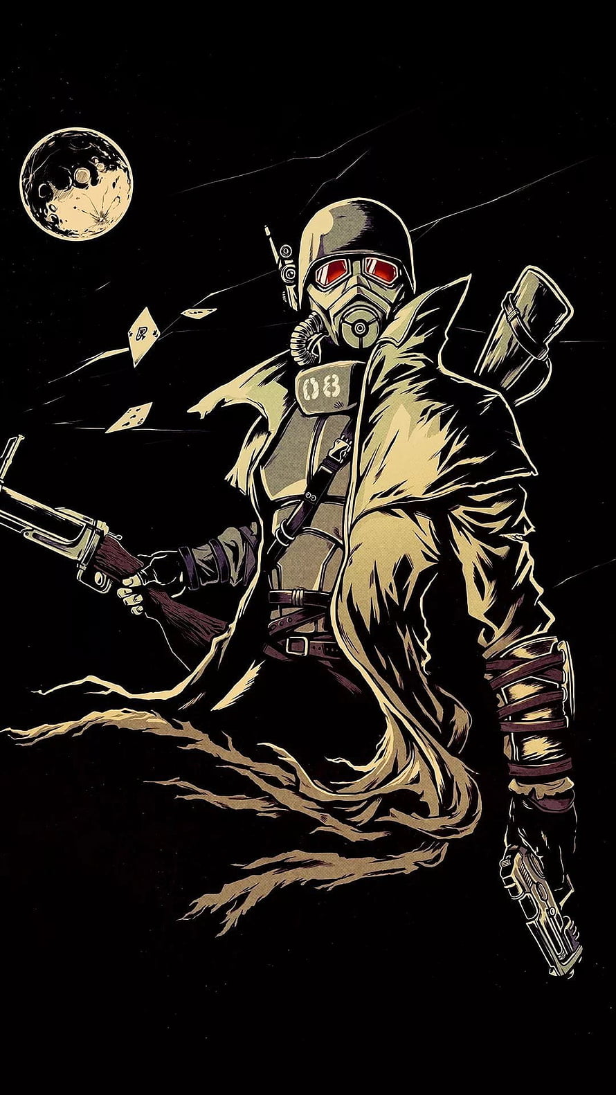 Post-Apocalyptic Soldier With Gas Mask And Rifle Under Moonlight HD phone wallpaper