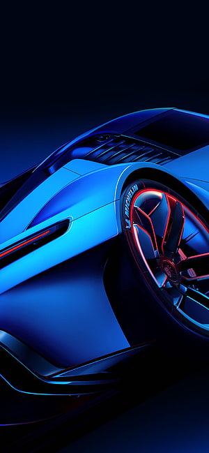 Gran Turismo 7 Concept Car Close-Up with Neon Blue and Red Lighting HD phone wallpaper