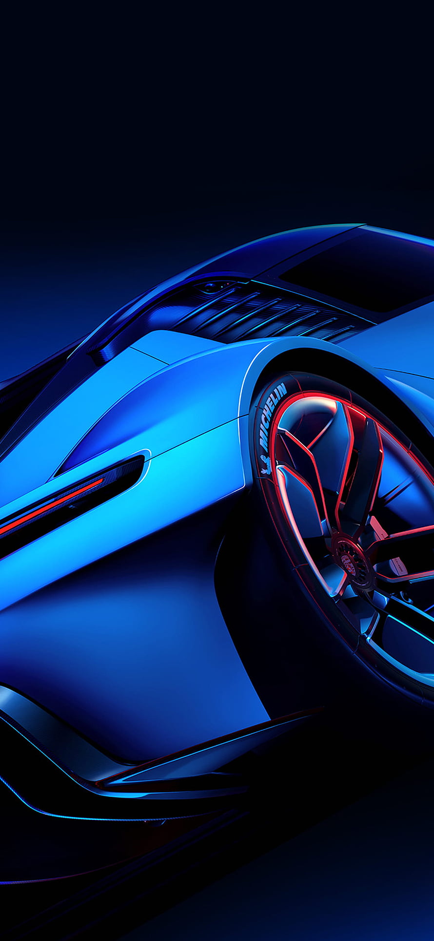 Gran Turismo 7 Concept Car Close-Up with Neon Blue and Red Lighting HD phone wallpaper