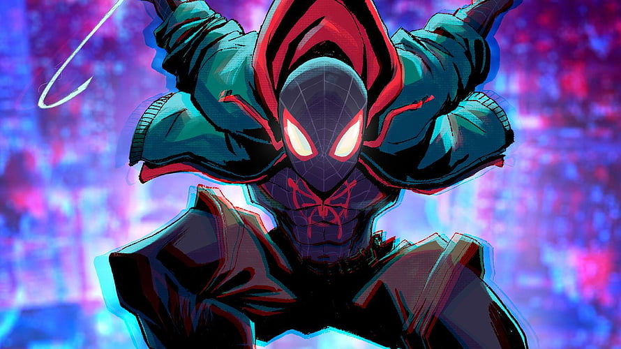 Miles Morales Spider-Man in Hooded Suit with Neon Glitch Art Style, 1366x768 Spider Man Miles Morales Artwork 1366x768 Resolution , Backgrounds, and, spider man and miles HD wallpaper