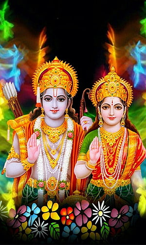 Radha and Krishna Digital Art Wallpaper with Floral Border and Divine Aura HD phone wallpaper
