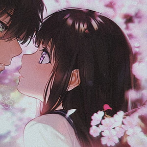 Romantic Anime Couple Profile Picture with Cherry Blossoms HD phone wallpaper