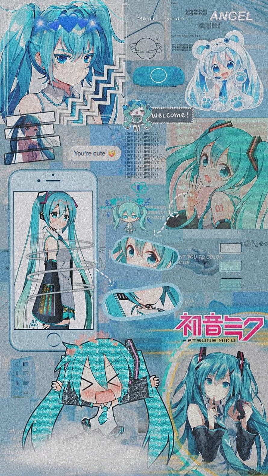 Hatsune Miku Aesthetic Collage Wallpaper with Blue and Teal Anime Art HD phone wallpaper