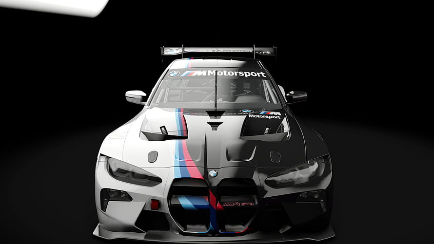 BMW M4 GT3 Motorsport Race Car Front View with M Stripes Livery HD wallpaper