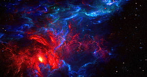 Vibrant Red and Blue Nebula Clouds in Deep Space with Scattered Stars HD wallpaper