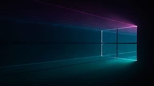 Windows 10 Dark Mode Neon Window Logo in a Minimalist Perspective Corridor HD wallpaper