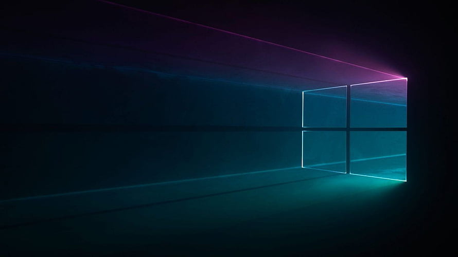 Windows 10 Dark Mode Neon Window Logo in a Minimalist Perspective Corridor HD wallpaper