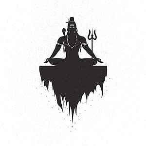Mahakal Silhouette Meditating in Lotus Pose with Trishula and Rudraksha Mala HD phone wallpaper