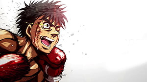 Hajime no Ippo Anime Boxing Character with Red Gloves and Intense Expression HD wallpaper