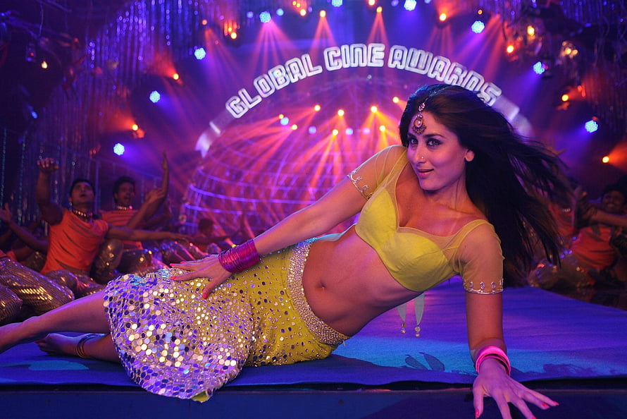 Kareena Kapoor performing a dramatic dance pose on stage at the Global Cine Awards HD wallpaper