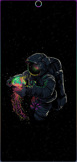 Astronaut Holding Glowing Jellyfish in Deep Space Illustration HD phone wallpaper