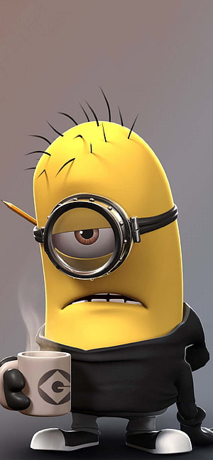 Gru Minion Character Holding Coffee Mug With Pencil Behind Ear HD phone wallpaper