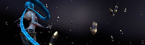 Jinx from Arcane with blue braids and floating bullets in a dark cinematic scene HD wallpaper
