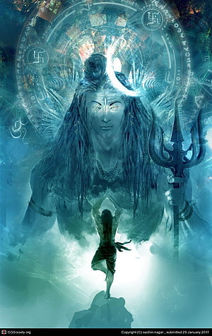 Ethereal Shiva Digital Art with Trishula and Cosmic Mandala HD phone wallpaper